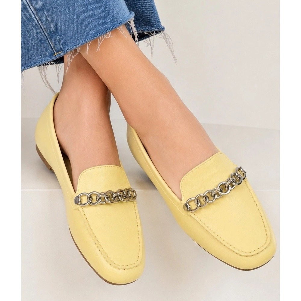 Calvin Klein Elanna Womens Leather Slip On Loafers Size 9M Yellow Silver Comfort